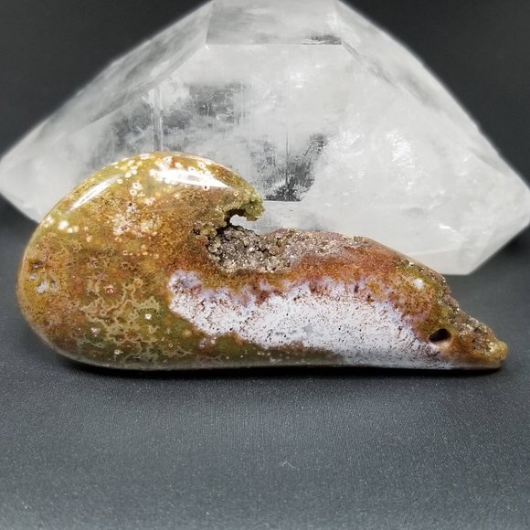 Large Drilled Ocean Jasper with Druzy * 56.70 x 24.92 x 6.87mm - Picture 16 of 16